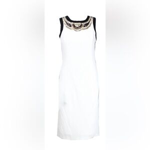 XOXO White and Black Midi Dress with Beaded Neckline